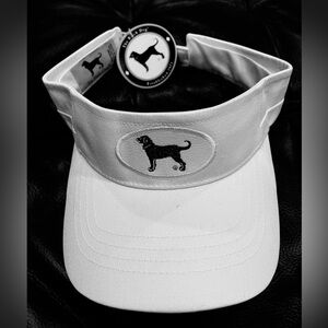 New “The Black Dog” white visor with iconic logo on front, inside & back.
